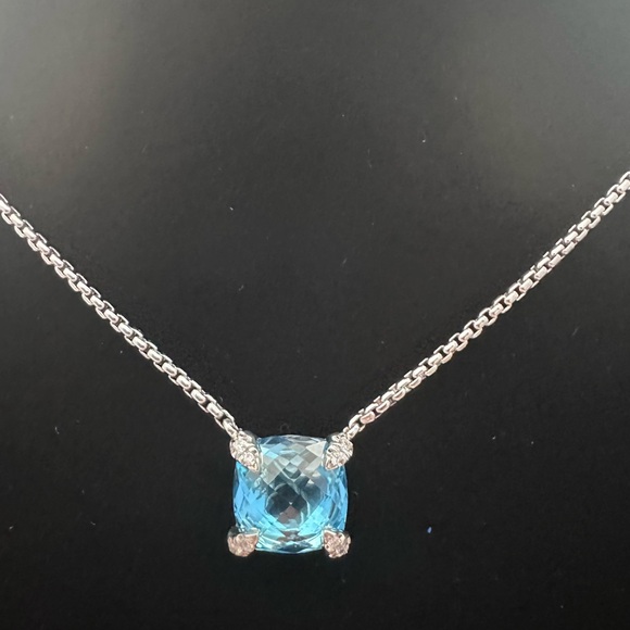 David Yurman Chatelaine Pendant Necklace with Blue Topaz and Diamonds New - Picture 2 of 7